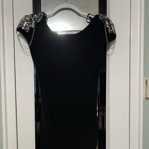 Mini Black Padded Shoulder Dress